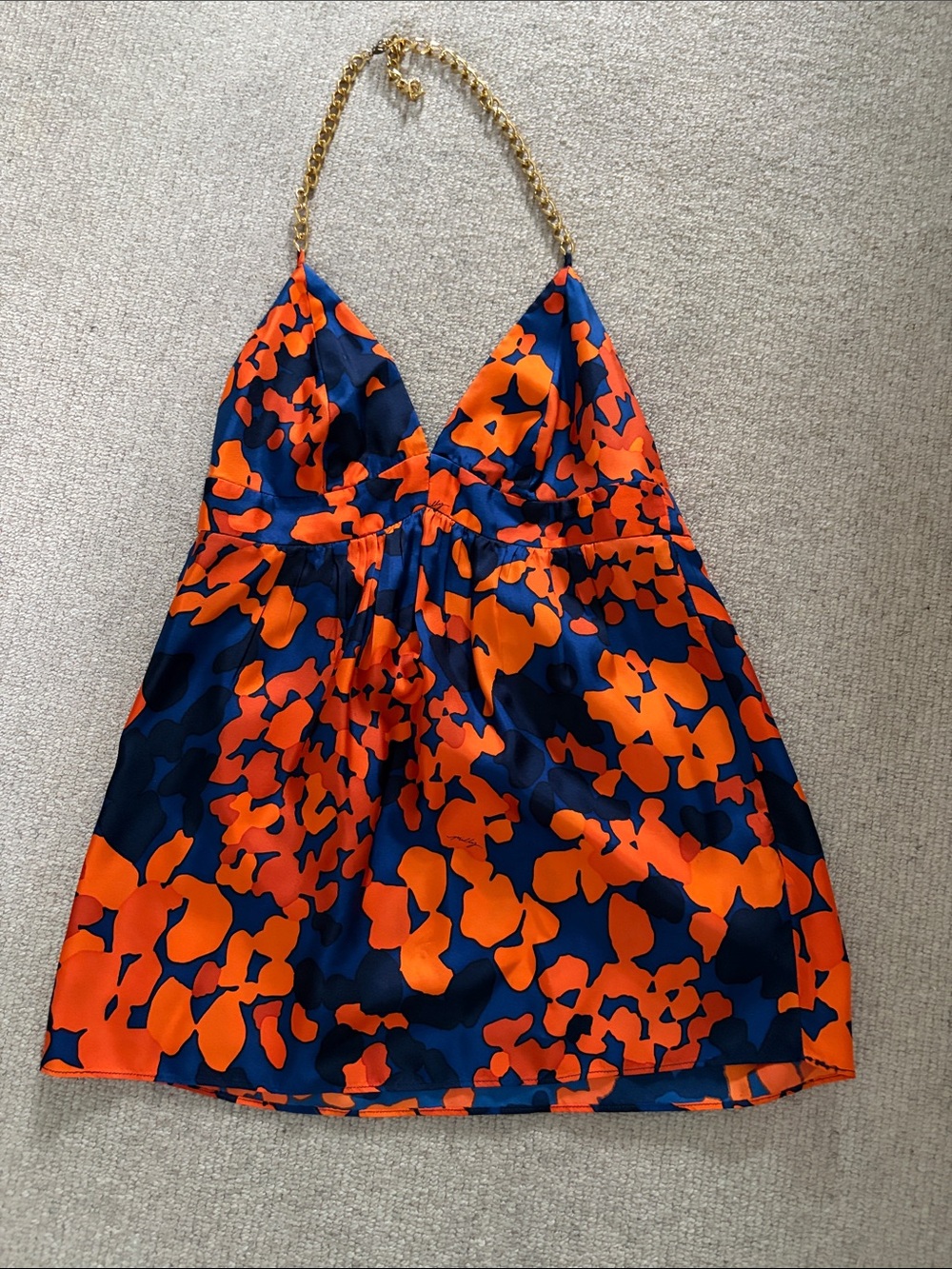 Milly Silk Halter Top with Gold Chain